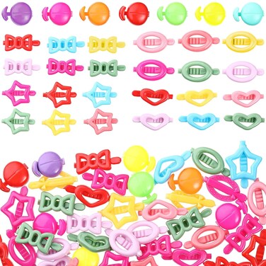 50 Pieces Plastic Barrettes Self Hinge Barrettes for Girl Mini Flower Bow Hair Colorful 80s 90s Cute Clip Multi Design Plastic Hair Pin in Candy Heart Star Shape Accessory(Classic Style)