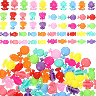 50 Pieces Plastic Barrettes Self Hinge Barrettes for Girl Mini Flower Bow Hair Colorful 80s 90s Cute Clip Multi Design Plastic Hair Pin in Candy Heart Star Shape Accessory(Novel Style)