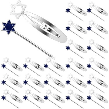 48 Pcs Kippah Hat Hair Clip Set Metal Head Fasteners Jewish Star of David Hair Clips for Jewish Kippah Yarmulke Hat