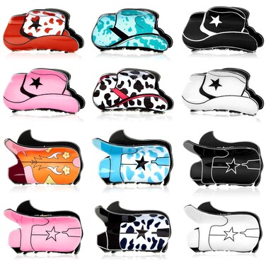 Yunlly 12 Pcs Western Cowboy Hair Claw Clips Leopard Star Cowgirl Boot Hat Jaw Hair Clip for Thin Hair Large Funny Strong Holder Personality Hair Clips Barrettes Styling Party Hairpin for Girls