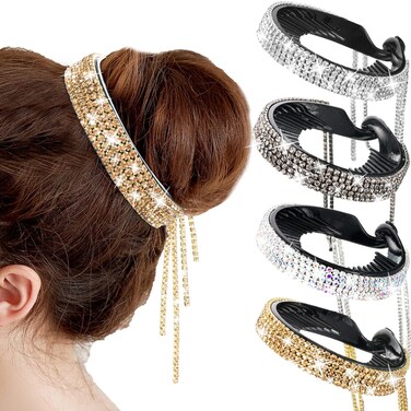 Dilunave 4 Pack Rhinestone Hair Accessories Hair Styling Clips Birds Nest Clip Glitter Bun Cover Claw Clips for Buns Ponytail Holder Accessories Gift for Women
