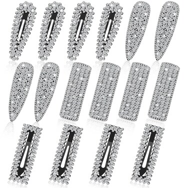Juexica 16 Pcs Rhinestone Snap Hair Clips Bridal Shower Hair Pins Crystal Diamond Pins 3 Inches Silver Bling Large Decorative Accessories for Women Wedding Bridal Shower Decorations