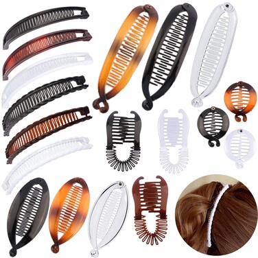 18 Pieces Large Double Comb Fishtail Banana Clips for Thick Hair and Ponytails - Classic Hair Clips for Women and Girls