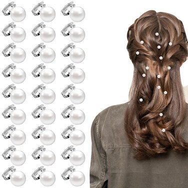 White Pearl Hair Clips and Barrettes Set - 30Pcs Mini Bobby Pins, Cute Pearl Hair Accessories for Women, Girls, Brides