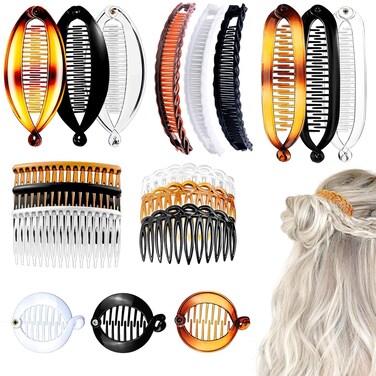 18 Pieces Classic Banana Hair Clips Fashionable Hair Comb Clips Fishtail Hair Clip Ponytail Banana Hair Clips for Women Girls, 6 Styles