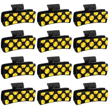 Rectangle Hair Clips - 12 Pcs Large Softball Hair Accessories for Girls, Women Players, and Team Gifts