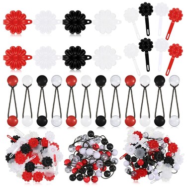Jutom 72 Pcs Hair Barrettes Balls for Girls Self Hinge Hair Ties Bubble Accessories Set 80s 90s Bow Flower Plastic Clips for Baby Toddler(Black, White, Clear, Red)