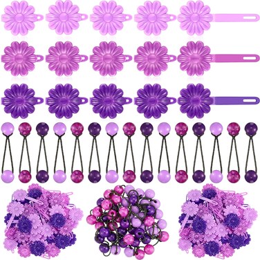 72 Pcs Hair Accessories Set: Plastic Self-Hinge Barrettes, Hair Balls, Bow Ties, Flower Clips for Girls, Baby, and Toddler (Purple, 80s 90s Inspired)