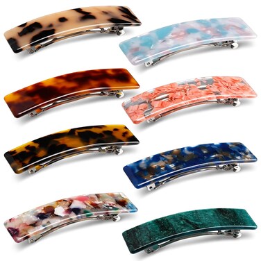 WILLBOND 8 Pieces Tortoise Shell Hair Barrettes Automatic Cellulose Acetate Hair Clip Medium French Design Rectangle Snap Clip for Ladies Daily Wear(Stylish Patterns)
