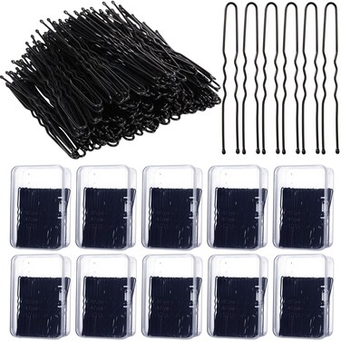 Crowye 1000 Pcs U-shaped Hair Pins Bulk for Buns 2.4 Inch Black Pins Waved Lady Bobby Pins Hair Accessories for Women with Storage Box