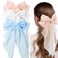 3 Pieces Large Hair Bows with Long Tail for Women and Girls - Big Plain Color Bowknot Barrettes in Bright Colors