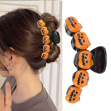 Halloween Hair Claw Clips Pumpkin Hair Clips Cute Pumpkin Design Claw Clips for Thick Hair Halloween Hair Accessories Non-slip Hair Barrettes for Women Girls