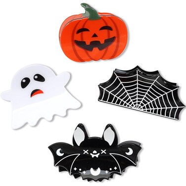 4 Pack Halloween Hair Claw Clips for Women Girls Pumpkin Ghost Spider Web Bat Acetate Hair Clips Hair Banana Barrettes Hair Accessories Nonslip Halloween Hair Clip