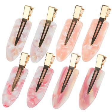 8PCS No Bend Hair Clips,Pink No Crease Hair Clips for Styling Acrylic Resin Flat Clip Curl Small Pin Bang Seamless Hair Barrette for Women Girls Hairstyle Accessories