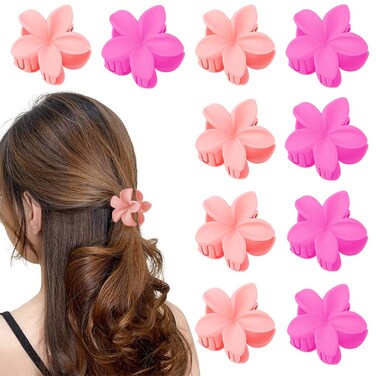 Ahoney Hair Clip, 10Pcs Small Flower Hair Clips for Women Girls, 1.7' Flower Clips for Hair, Cute Hair Accessories for Girls (Pink&amp;Hot pink)