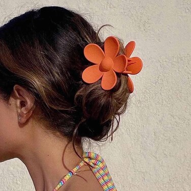 Flower Hair Claw Clips Large Flower Hair Clips Big Floral Hair Claw Clips Candy Acrylic Huge Claw Clip Matte Flower Hair Accessories Orange Cute Barrette Hair Headclip for Women