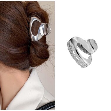 Metal Silver Minimalist Geometric Alloy Hair Clip Non-Slip Barrette Polished Decorative Hair Accessories for Women and Girls
