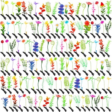 120Pcs Sprout Hair Clips Mixed Style Plant Hairpins Funny Bean Sprout Hair Cute Plant Hairpins Flower Butterfly Mushroom Small Grass Hair Accessories for Women Party School Present