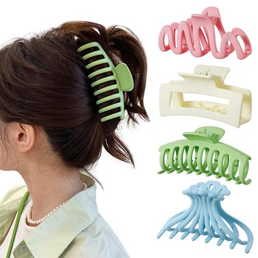 Large Non-Slip Claw Hair Clips for Thick, Thin, or Curly Hair - 4 Pieces, Square Jumbo Hair Accessories