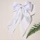 White Hair Bow for Women- Furling Pompoms Pack of 2 Satin Big White Bow Hair Clip for Girls Long Ribbon Alligator Clip Hair Barrettes for Women,Hair Pieces Bridal Wedding Accessories