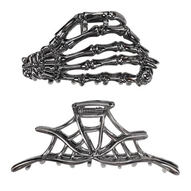 2Pcs Halloween Hair Clips Spider Web Black Ghost Hand Hair Clips Gothic Metal Claw Clips Strong Hold Nonslip for Thick or Thin Hair, Halloween Jaw Clips Accessories for Women