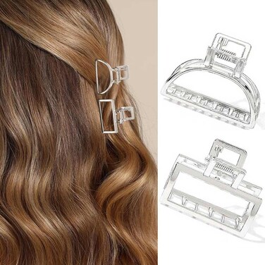CAKURE Hair Claw Clips Gold Metal Hair Clips Mini Hair Catch Barrettes Nonslip Hair Jaw Clamps Hair Accessories for Women and Girls (Pack of 2) (b-silver)