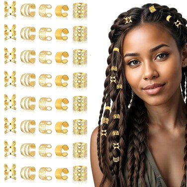 Ouligay 40pcs Gold Hair Jewelry, Loc Jewelry for Hair Dreadlocks, Gold Hair Cuffs for Braids, Adjustable Hair Rings Braid Clips, Braid Jewelry Hair Braid Accessories for Women Girls
