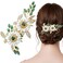 Green Crystal Bride Wedding Hair Clip Flower Gold Leaf Hair Pin Rhinestone Headpiece Jewelry Wedding Hair Accessories for Women Girls