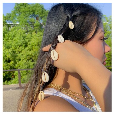 Seashell Hair Charms for Braids and Dreadlocks: Women &amp; Girls Accessories - Hair Clips, Braid Rings, Silver Decorations, Headdress (5Pcs)