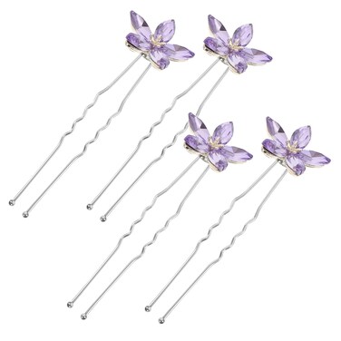 4pcs Bride Hair Clip Bridal Hair Pin Chignon Hair Pin Wedding Hair Clip Rhinestone Hair Clips Rhinestone Hair Pins for Women Rhinestones Hairpin Alloy Bridesmaid Purple