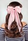 Furling Pompoms Hair Bows for Women,Large Satin Silky Hair Bow Clips Ribbon Long Tail French Barrette Hair Clamps Girls Hair Accessories Party Wedding Christmas Thanksgiving (Pink/White)