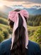 Hair Bows for Women - Furling Pompoms Large Satin Silky Bow Clips for Hair - Hair Ribbon Bows with Long Tail - Hair Barrettes Hair Accessories (Black Pink)