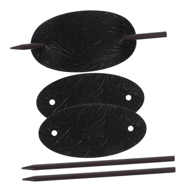 Luxshiny Hair Sticks 3pcs Leather Barrette with Stick Ponytail Holder Pin Slide Oval Shape Hair Clip Accessories for Women Girls