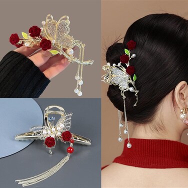 Metal Butterfly Hair Claw Clips for thick hair,2Pcs Large Rose Hair Accessories for Women Clip Big Nonslip Hair Pins