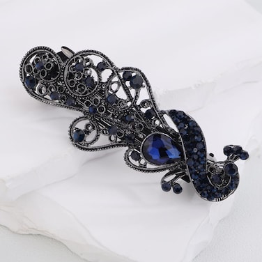 Kercisbeauty Blue Rhinestones Peacock Shape Hair Barrettes Vintage Hair Clasp Thin Hair Hair Accessories (Peacock)