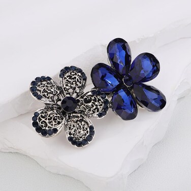 Kercisbeauty Silver Rhinestones Beads Blue Crystal Flower Hair Piece Women Girls Small French Clip Jewelry (Flowers)