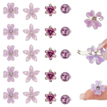 Ahoney 20Pcs Purple Flower Hair Clips with Rhinestone Mini Clips for Hair Cute Hair Pins Decorations Hair Clips for Prom Hair Barrettes Rapunzel Hair Accessories for Girls Women (Purple)