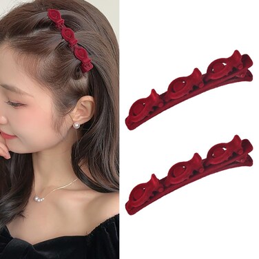 Red Braided Hair Clips Pins for Women Triple Clip Hair Barrettes Fashion Side Hair Clips Hairpin Fabric Duckbill Hair Clips Twist Plait Hair Clip Barrette for Teen Girls Hair Styling Accessories 2Pcs