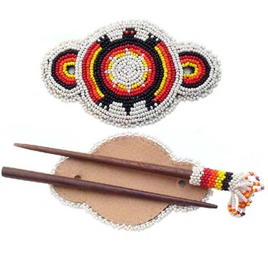 Handmade Beaded Indian Hair Barrette,Native American Style Seed Beaded Hair Clip, White Black Red Eagle hair Band for Women.Z-40-SB-5