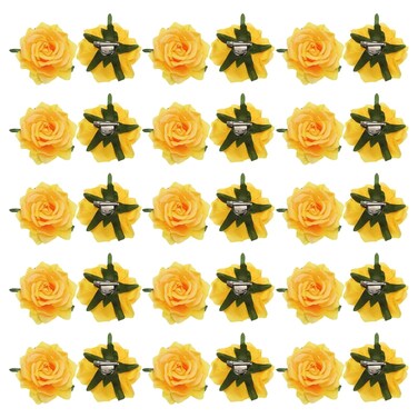 MECCANIXITY 30 Pcs Rose Flower Hair Clips 4 Inch Flower Hair Pins Flower Brooch for Women Hair Accessories Yellow
