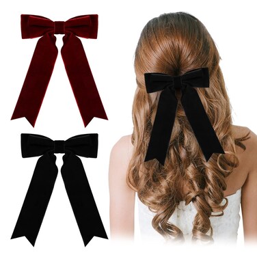 Swallow Tail Velvet Hair Accessories Classy Bow Hair Ties Elegant Hair Clips for Mom Black and Burgundy