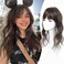PANEWAY Hair Topper with Bangs Hair Clip 360&deg; 3D Cover Clip in Bangs Mocha Brown Wavy Fake Bangs Hair Toppers for Women with Thinning Hair Synthetic Hair Pieces For Women (2.5''x2'' Base)