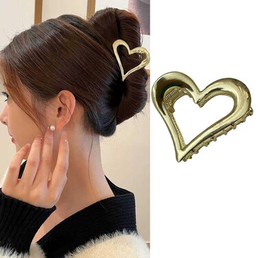 Valentine's Day Hair Clip Heart Hair Claw Clips Metal Clips for Girls Women Hair Accessories Claw Cips for Thick Hair- Perfect for Valentine's Day Daily Wear (1-gold heart)
