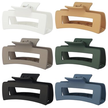 4 Inch Big Hair Claw Clips 6 Pcs Large Claw Clips for Thick Hair Square Hair Clips for Women Rectangle Hair Clips Nonslip Acrylic Banana Jaw Clips Hair Accessories for Girls -Neutral