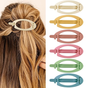 French Concord Hair Clips Claw - 6Pcs Side Slid Flat Hair Clips for Volume Strong Hold No Slip Grip Hair Claw Clips for Women Girls Thick Thin Hair (Matte Bright Oval(Medium,3.35 inches, 4.7 inches))