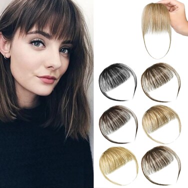 Clip in Bangs Real Human Hair Fringe Bangs with Temples Wispy Bangs Hairpiece for Women Daily Wear Ash Blonde