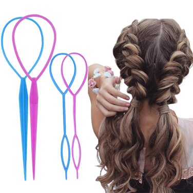 Topsy Tail Hair Tool - Ponytail Maker, French Braid Loop Styling Tool - Gifts for Women - Braiding Hair Supplies (Pink+Blue)