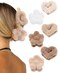 Fluffy Plush Claw Clip for Hair 6 Pcs Cute Hair Clips for Women Fuzzy Hair Barrettes Girls Hair Jaw Clips (Heart + Flower - Beige/Brown/Coffee)