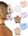 Fluffy Plush Claw Clip for Hair 6 Pcs Cute Hair Clips for Women Fuzzy Hair Barrettes Girls Hair Jaw Clips (Flower + Heart - White/Brown/Black/Blue/Purple)