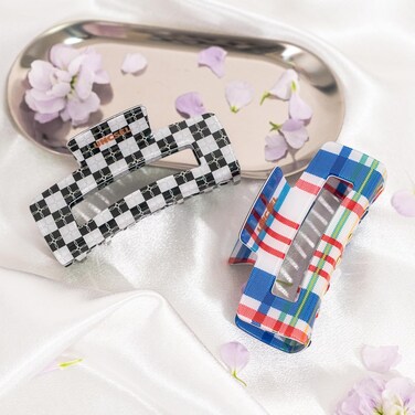 Checkered hair clip no-Slip cute hair clips for women,4.3 Inch checkered claw clip for women,aesthetic claw clips for Women and Girls,claw clip for thin hair,Girls Birthday Valentine's Days